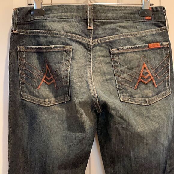 7 For All Mankind A Pocket Flare Distressed Jeans size 28‎ - Picture 6 of 9
